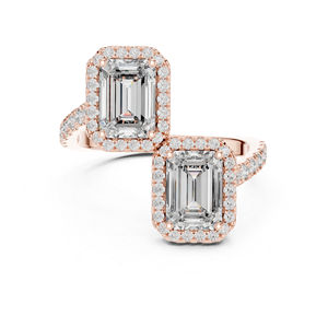 Anillo de Boda de Oro Rosa de 14K con Diamante Cultivado en Laboratorio, Corte Redondo y Esmeralda, para Mujer |   Diamante Cultivado Nuevo - Product Image 1