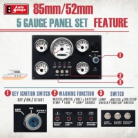 AUTO GAUGE Ensemble de 5 jauges pour tableau de bord 85mm 52mm, 12V 24V, cadran blanc, LED rouge, étanche IP67, pour générateur marin et bateau