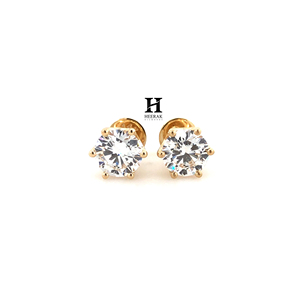 14K/18K Solid Gold Round Brilliant Cut Lab Grown Diamond Studs 1-4ctw VVS1 Moissanite Screw <b>Back</b> <b>Earrings</b> - Product Image 1