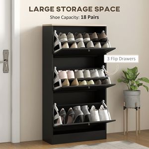 Mobiletto Moderno Porta Scarpe a 3 Cassetti con Ripiani Regolabili, Stile Rustico per 18 Paia, Nero - Product Image 4