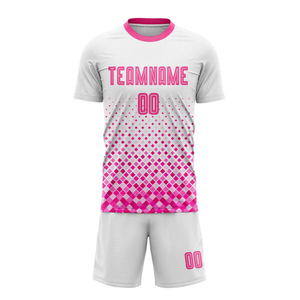 Custom White Pink Printed Short Sleeve Soccer Uniform Jersey 100% Polyester Quick Dry Breathable Anti-uv V-neck Adjustable Strap - Product Image 3