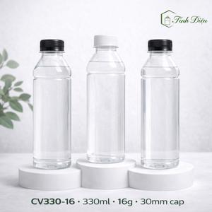 ขวด PET สี่เหลี่ยมทรงเหลี่ยม รุ่น CV330-16 ขนาด 330 มล. แบบสองร่อง คอขวดขนาด 30 มม. สำหรับบรรจุกาแฟ น้ำผลไม้ เครื่องดื่ม รับผลิตแบบ OEM สำหรับส่งออก - Product Image 1