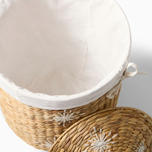 New Arrival Water Hyacinth Storage <b>Basket</b> Celestial Moon Star Embroidered <b>Laundry</b> <b>Basket</b> With Lid From WholeSale Vietnam - Product Image 3