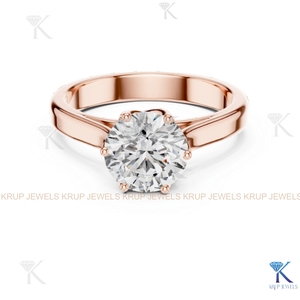 Anillo de Compromiso Clásico de Oro Sólido con Diamante Redondo Cultivado en Laboratorio, Solitario de 6 Puntas - Product Image 3