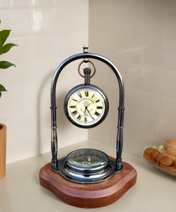Vintage Brass <b>Desk</b> <b>Clock</b> with Compass Antique Nautical Table <b>Clock</b> Decorative Maritime Timepiece for Home Office Decor - Product Image 1