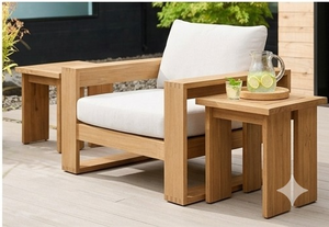 Chaise longue d'extérieur en teck massif résistant aux intempéries, finition naturelle, pour projets de villas de luxe et de patios. - Product Image 5