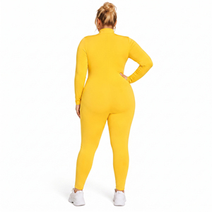 Mono de yoga y gimnasio para mujer, talla grande, con cremallera frontal personalizada, estampado y bordado, manga larga, cuello alto, ajuste ceñido, tela con memoria. - Product Image 3