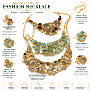 Collier de mode semi-pierres fait main, bijou statement, collier à fil ajustable pour femme - Product Image 6