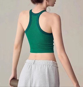 Women'S Color Block Sports Bra Yoga Tank - <b>Red</b> Grey Contrast Camisole, Enhances Chest Contour, Wireless Ribbed Slim Fit Tank <b>top</b> - Product Image 2