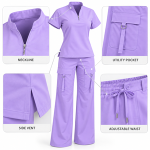 Ensemble d'uniformes médicaux pour hommes en tissu performant polyester élasthanne 220 GSM, noir, avec fermeture éclair quart, broderie personnalisée et logo DTF - Product Image 4