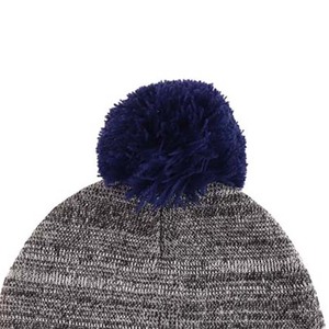 Gorro de punto unisex con pompón, borde azul marino y cuerpo gris melange, gorro casual de invierno para adultos 56-58CM - Product Image 2