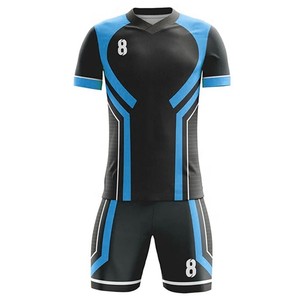Ensemble de maillots de football pour hommes, noir et bleu, col en V, manches courtes, évacuation de l'humidité, séchage rapide, polyester, uniforme adulte, toutes saisons - Product Image 1