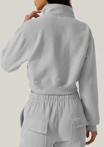 Sudadera corta personalizada para mujer con media cremallera, cuello alto, manga larga, top corto, para entrenamiento, gimnasio, ropa de calle, uso casual - Product Image 3