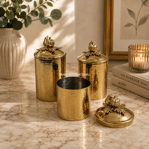 Royal Kitchenware Hammered Steel Canister Set with Decorative Pumpkin Lid Airtight Food Storage <b>Jars</b> Modern <b>Spice</b> Box Gift Set - Product Image 6