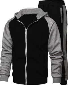 <b>Mens</b> Color Blocking Hooded Tracksuit Full Zipper Sweatshirt With Side Pockets Casual Autumn Wear Blue And <b>Black</b> - Product Image 3