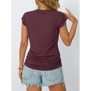 T-shirts décontractés d'été pour femmes, élégants, à manches courtes, froncés, pour le bureau, tendance, tenues de printemps - Product Image 4