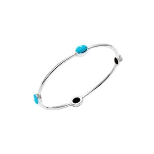 กำไลข้อมือเงินแท้ 925 รูปไข่ประดับเทอร์ควอยซ์ งานแฮนด์เมด – กำไลพลอยแบบซ้อนได้สำหรับผู้หญิง - Product Image 1