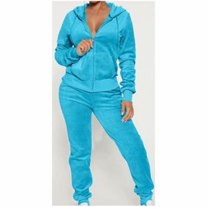 Ensemble de survêtement d'hiver pour femmes grande taille, couleur unie, sweat-shirt 100% coton avec pantalon de jogging deux pièces - Product Image 1