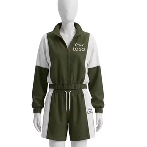Ensemble de survêtement unisexe pour enfants, color-block, manches longues, col montant, respirant, short à cordon de serrage, coupe classique, pour l'automne - Product Image 2