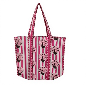 Sac fourre-tout en coton imprimé paon rayé rose, sac de courses réutilisable de grande capacité, sac à main à bandoulière écologique pour femmes - Product Image 2
