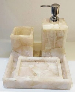 Juego de Baño de Resina con Incrustaciones de Nácar y Hueso, Accesorios de Baño Modernos de la India - Product Image 3