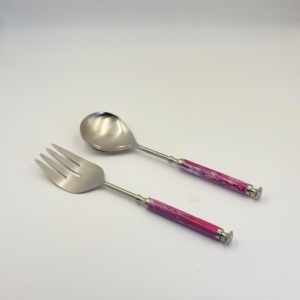 High Quality Metal Decorative Serving Set Stainless Steel Silver Salad <b>Server</b> Set With Resin Handle Kitchenware Spoon Set - Product Image 3