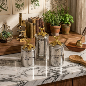 Premium Silver & Gold Canister Set of 3 Airtight Metal Food Storage <b>Jars</b> <b>Decorative</b> Tabletop Candy Cookie Container Set for Sale - Product Image 3