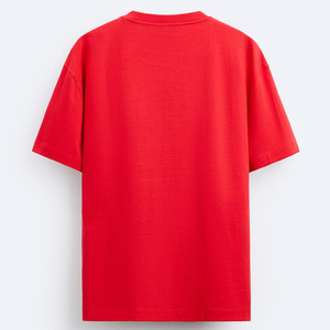 T-shirt en coton uni rouge pour homme, col rond, manches courtes, décontracté, couleur unie, coupe classique, jersey tricoté - Product Image 2