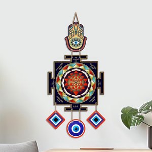 Décoration murale Main de Hamsa et Œil protecteur - Sculpture en verre style bohème pour la protection de l'entrée de la maison - Product Image 1