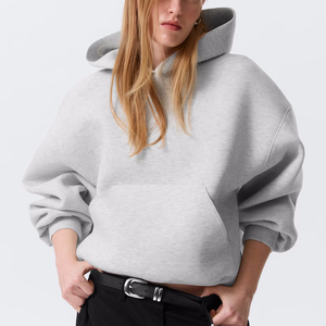 Sweat-shirt à capuche surdimensionné pour femme, couleur unie, tricoté en coton, manches longues, respirant, pour l'automne - Product Image 1