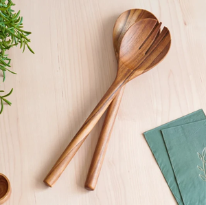 Handmade Golden Teak Salad Server <b>Set</b>, <b>Wood</b> Kitchen <b>Spoon</b> - Product Image 1
