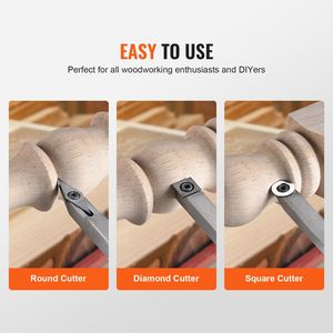 Set di 3 scalpelli per tornio da legno fai-da-te con lame in carburo a forma quadrata, rotonda e diamantata da 7,87 pollici, impugnatura comoda, utensili per tornitura del legno - Product Image 6