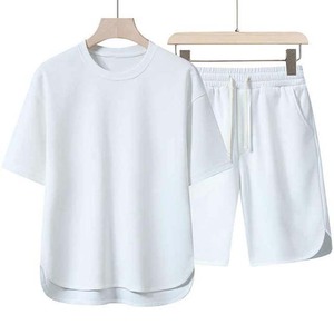 Conjuntos Deportivos Casuales de Verano Personalizados de 2 Piezas, Conjunto de Camiseta de Manga Corta para Hombre, Pantalones Cortos de Verano de Algodón para Hombre, Conjunto Unisex Liso Teñido - Product Image 3
