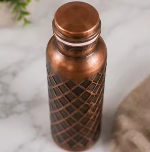 100% Pure Copper Modern Water Bottle Eco-Friendly Ayurvedic <b>Drinkware</b> Handmade Portable Bottle for Travel Office Home Daily Use - Product Image 4