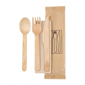 Ensemble d'ustensiles jetables en bois de bouleau de luxe écologique pour la restauration en classe affaires des compagnies aériennes, avec serviette pour pique-nique en plein air - Product Image 3