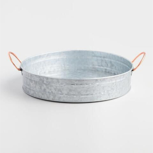 Premium Quality Handmade Oval Galvanized Metal Serving <b>Tray</b> Set Of 2 With Wood Handles For Home Hotel Restaurant Use On Sale - Product Image 3