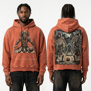 Sudadera con capucha morada con lavado ácido, diseño de guerrero vampiro, estilo vintage, extragrande, con gráfico de espada, tipo jersey, de tejido grueso, estilo streetwear, fabricante - Product Image 5