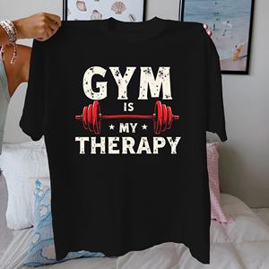 Barbell GYM IS MY THERAPY Camiseta cómoda de algodón puro para mujer - Product Image 1