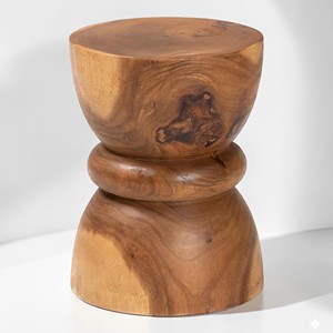 Taburete de madera maciza de Suar hecho a mano, mesa auxiliar de madera de Monkey Pod seca al horno, mesa auxiliar redonda con forma de reloj de arena para sala de estar - Product Image 2