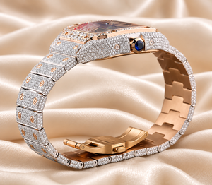 นาฬิกาข้อมือ Raj Gems รุ่นหรูหรา สีโรสโกลด์ หน้าปัดเพชรทรงสี่เหลี่ยม ระบบโครโนกราฟ อนาล็อก กลไกอัตโนมัติ สำหรับทั้งชายและหญิง ขนาด 40 มม. กระจกแซฟไฟร์ ตัวล็อคแบบซ่อน - Product Image 5