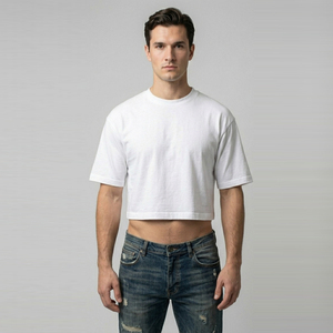 Men's <b>White</b> Boxy T-Shirts Short Sleeve O-Neck Crop Boxy <b>Tee</b> Shirt Men Summer Lightweight Boxy T-Shirt Mens - Product Image 5