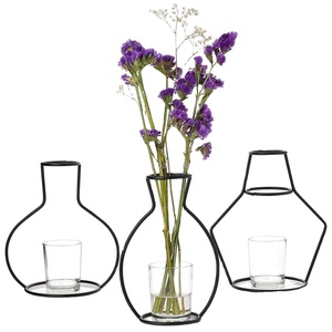 Pcs Lot de 3 Vases Décoratifs Vase En Fer Unique Formes Géométriques Créatives avec 3 Tasses En Verre Pour La Décoration De La Maison - Product Image 1