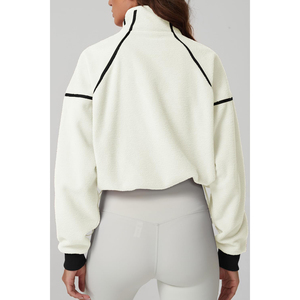Sudadera Oversize de Forro Polar Blanco para Mujer con Media Cremallera, Cuello Alto, Hombros Caídos, Manga Larga, Largo Corto, para Invierno, OEM - Product Image 2