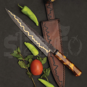Cuchillo de Cocina de Acero con Alto Contenido de Carbono 1095 Hecho a Mano, con Hoja Afilada y Línea Grabada, con Funda de Cuero, el Mejor Regalo - Product Image 3