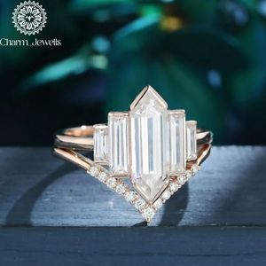 Charm Jewells Geometric Silver Moissanite Classic Engagement <b>Ring</b> Rose Gold Prong Setting IGI Certified Women's Luxury - Product Image 5
