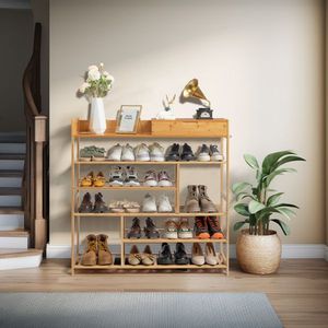 Scarpiera a 6 Ripiani in Legno Massello di Bambù con 2 Cassetti per Uso Domestico - Product Image 4