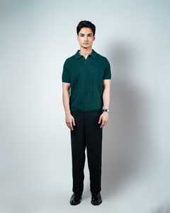 เสื้อเชิ้ตผู้ชายสีเขียว ผ้าถักเนื้อผ้าฝ้าย ป้องกันการเป็นขุย ด้านหน้าลำลอง ขายส่ง OEM ODM กระดุมเปิด คอปก แขนสั้น จำนวนมาก - Product Image 2