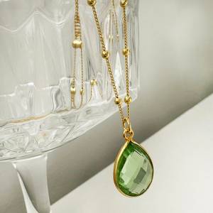 <b>Raw</b> Peridot <b>Crystal</b> Pendant Satellite Gold Plated Chain Green Gemstone Jewelry 925 Sterling Silver Engagement Gift for Her - Product Image 3