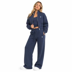 Premium Quality Cotton Fleece <b>Cropped</b> <b>Zip</b>-<b>Up</b> Hoodie and Baggy Joggers Wholesale Customizable Logo Women's Casual Streetwear Bulk - Product Image 3