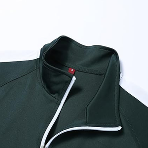 Ensemble de survêtement unisexe vert foncé uni, fermeture éclair intégrale, col rabattable, style sportif, séchage rapide, personnalisable, léger, vêtements d'automne pour adultes - Product Image 4